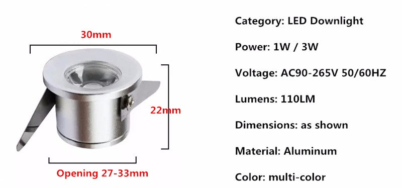 High quality LED downlight 1W 3W 10PCS LED light AC85-265V LED Bulb lamp Warm white / White