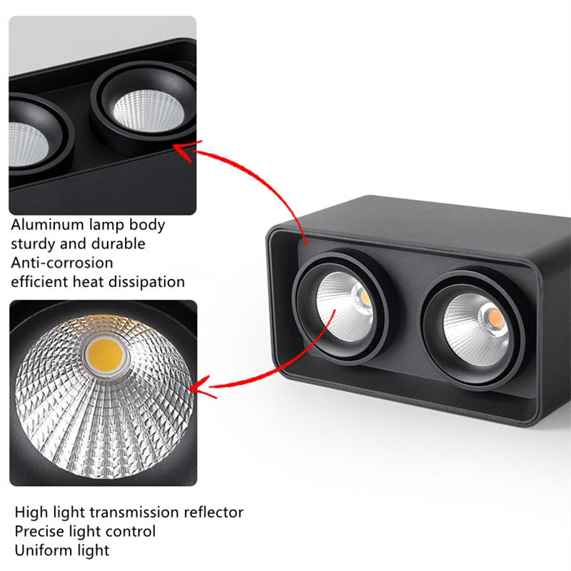 Square Surface Mounted LED COB Downlight White 7W 21W 24W 36W Dimmable 110V 220V Rotatable Ceiling Spotlight For Indoor Lighting