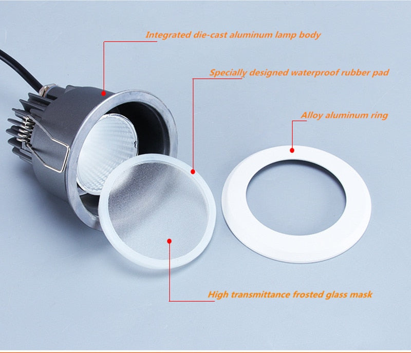 Waterproof LED spotlight 8W 12W embedded bathroom anti-fog downlight IP65 kitchen shower room hotel shower room spotlight