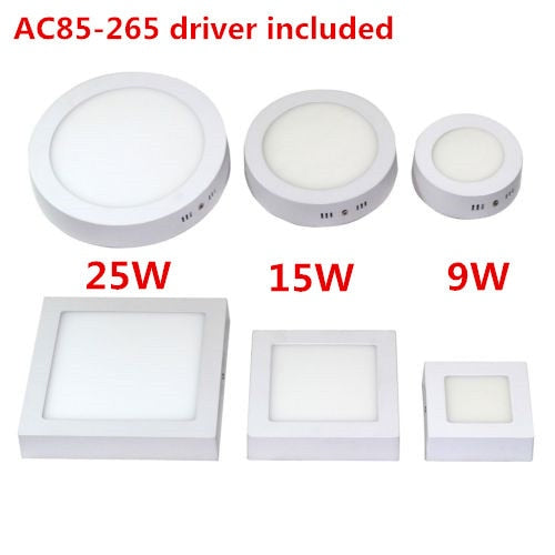 10pcs/lot Dimmable 9W 15W 25W Round / Square Led Panel Light Surface Mounted Led Downlight Led ceiling down lights AC110-240V