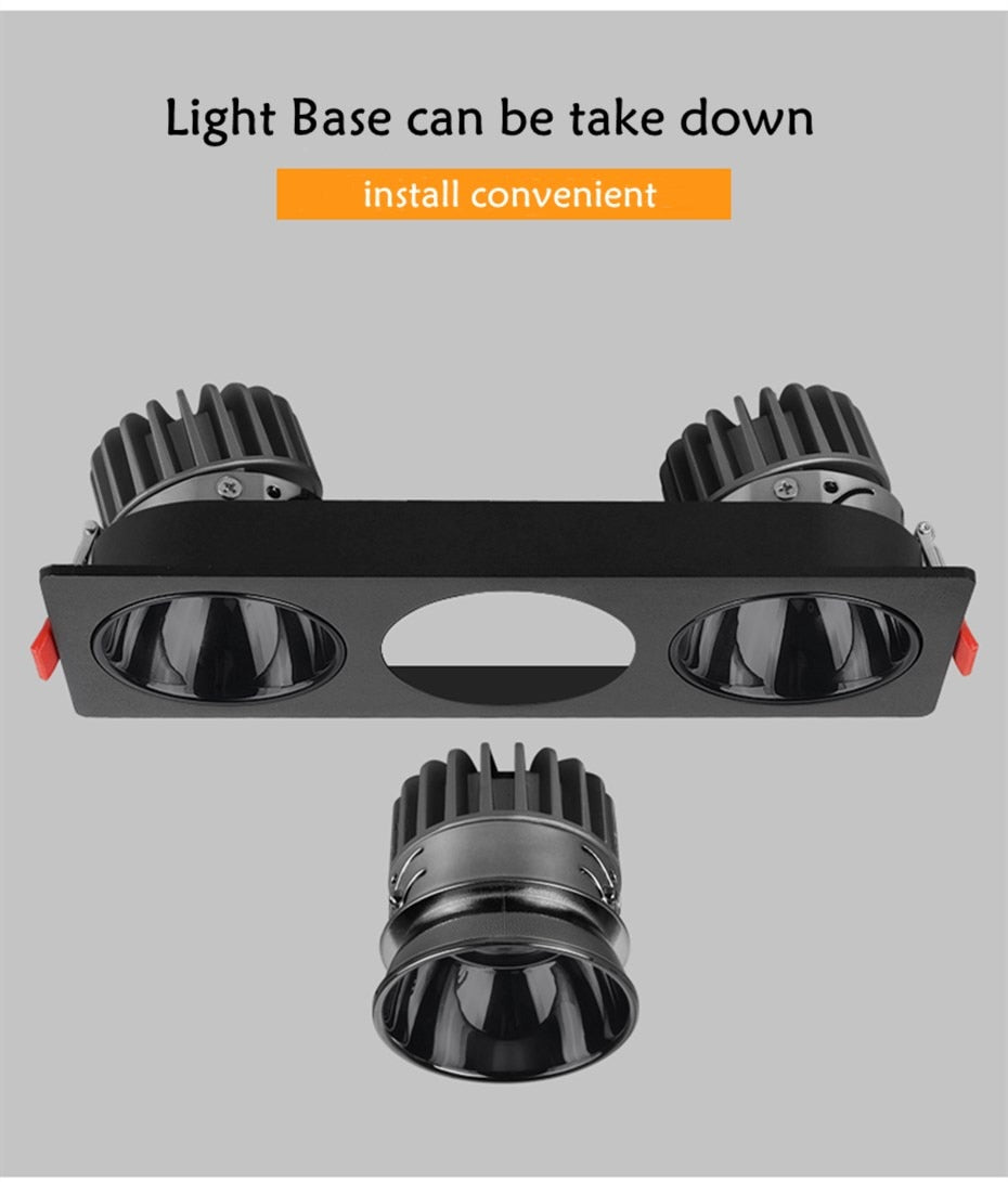 Nordic Led Downlight 3 Head Square Led Light Ceiling Light Replaceable Dimmable Led SpotLamp 21W 36W 45W For Living Room Kitchen