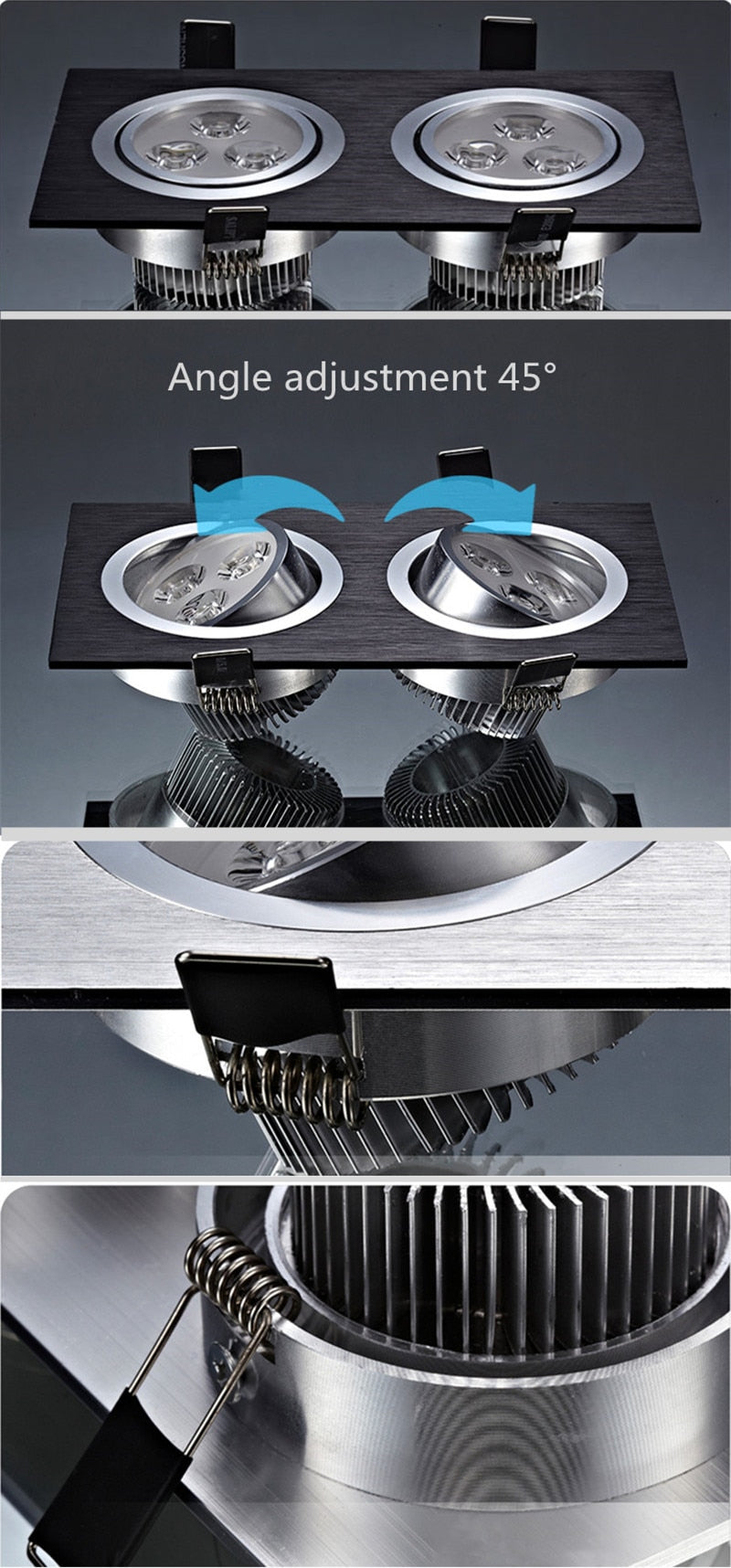 Square double led Ceiling dimmable Epistar 12W/20W/28W  LED ceiling lamp Recessed Spot light AC110V-220V home renovation