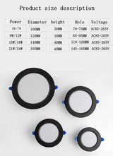 Round Recessed LED Downlight Ultra-thin White Black 5W 7W 9W 12W 15W 18W 21W 24W AC85-265V LED Ceiling Light Indoor Lightin