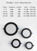 Round Recessed LED Downlight Ultra-thin White Black 5W 7W 9W 12W 15W 18W 21W 24W AC85-265V LED Ceiling Light Indoor Lightin