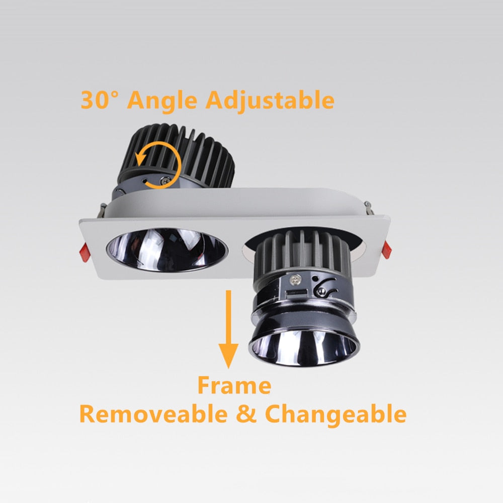 2021 Anti Glare Frame Changeable Recessed Downlight 14W 24W 30W 40W Angle Adjust Ceiling Spot Lamp for Hotel TV Background Aisle