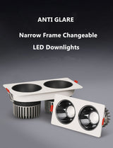 2021 Anti Glare Frame Changeable Recessed Downlight 14W 24W 30W 40W Angle Adjust Ceiling Spot Lamp for Hotel TV Background Aisle