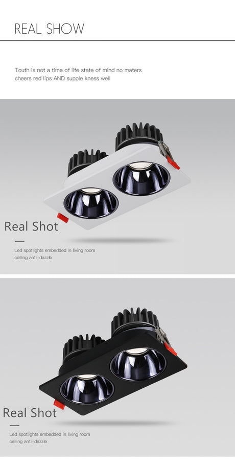 2021 Anti Glare Frame Changeable Recessed Downlight 14W 24W 30W 40W Angle Adjust Ceiling Spot Lamp for Hotel TV Background Aisle