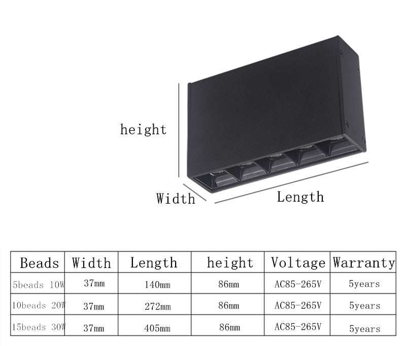 Surface mounted dimmable LED downlight spotlight 10W/20W/30W line light bar creative line long living room corridor light