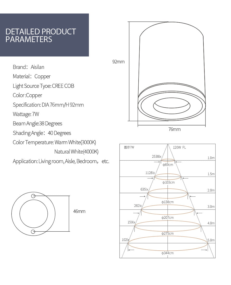 Aisilan LED downlight made by copper honeycomb anti-glare spot light high color rendering 93 upgrade round light