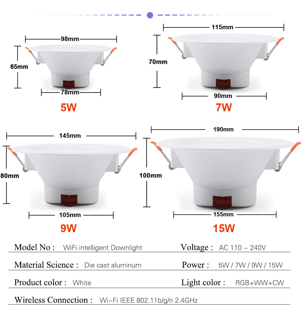 LED Downlight Tuya Smart Ceiling Light Dimmable RGB Warm Cold White Spotlight Lamp Wifi APP Voice Control with Alexa Google