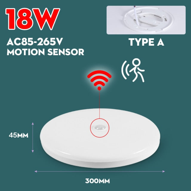 Motion Sensor Led Ceiling Light Fixtures Surface Mounted Ceiling Lamp 12W 18W 30W 50W Panel Night Light 220V For Home Bedroom