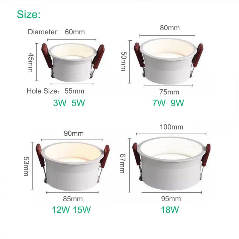 New Deep Hidden Anti-glare Dimmable LED Downlight Ceiling Light Spotlight 5W 7W 9W 12W 15W 18W Embedded LED Ceiling Light