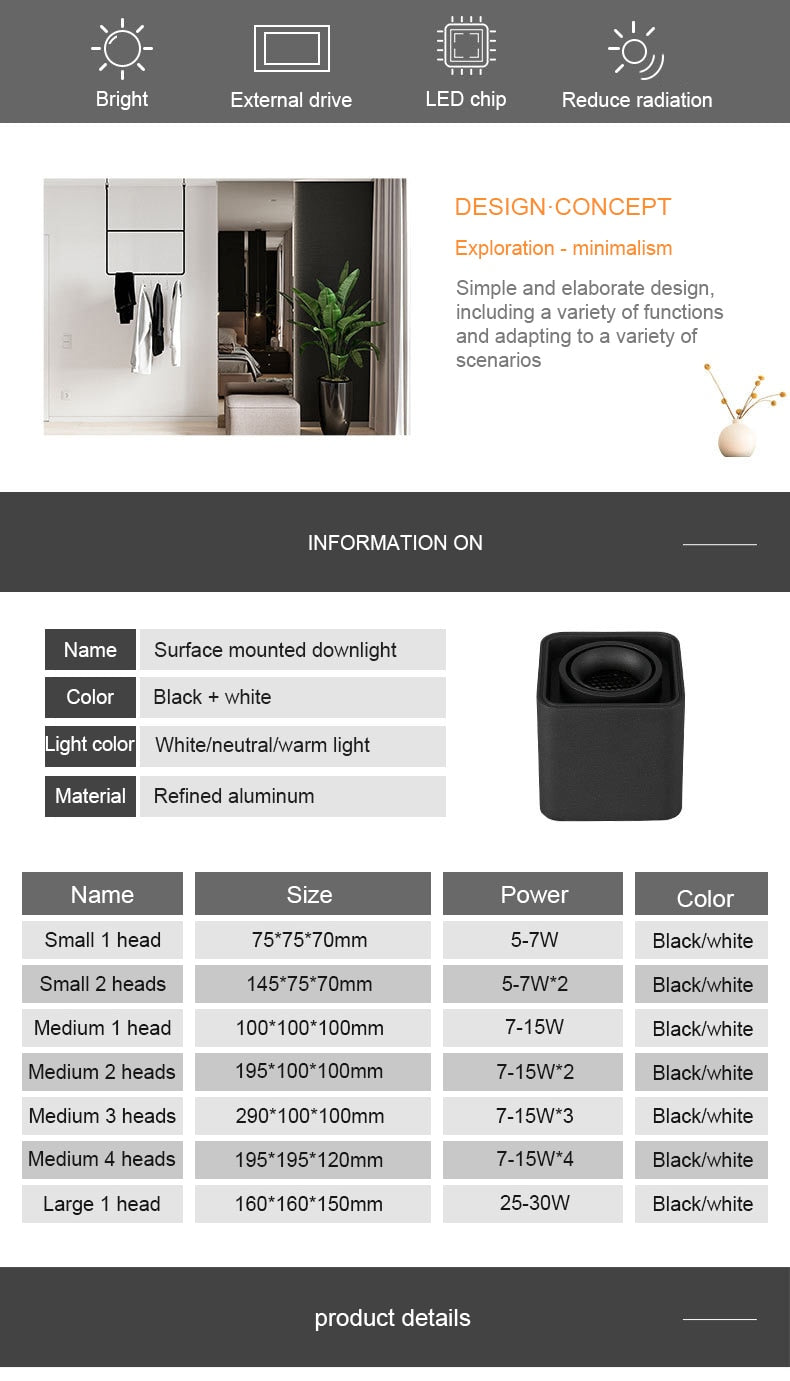 FLKL LED Downlight Ceiling Spotlights Living Lamp Nordic Lighting For Kitchen Aisle Spot Light Surface Mounted AC90-250V