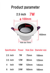 High CRI Deep Anti-glare Led Downlight Narrow Embedded Ultra-thin 9W 12W 18W 24W Led Ceiling Spotlight Aluminum Downlights