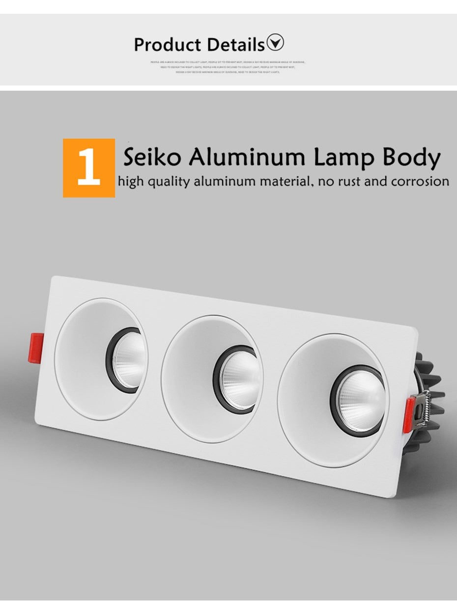 Led Downlight Recessed Dimmable Led Ceiling Light Spot Light Square Anti glare Design 7W 12W 15W For Living Room Bedroom Kitchen