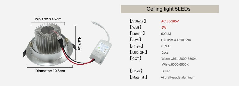 Spot Led Recessed Encastrable Led Spot Ceiling Lamp Cool and Warm White Led Downlight 3w 5w 7w 9w 12w 85-265V Spotlight