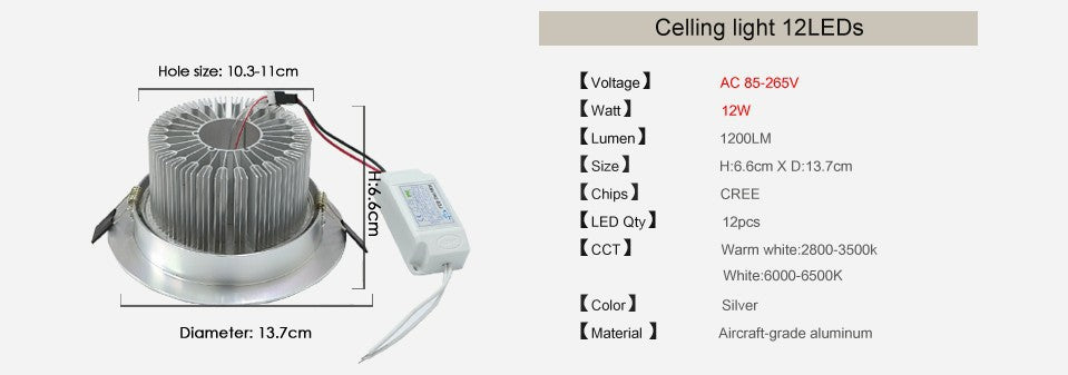Spot Led Recessed Encastrable Led Spot Ceiling Lamp Cool and Warm White Led Downlight 3w 5w 7w 9w 12w 85-265V Spotlight