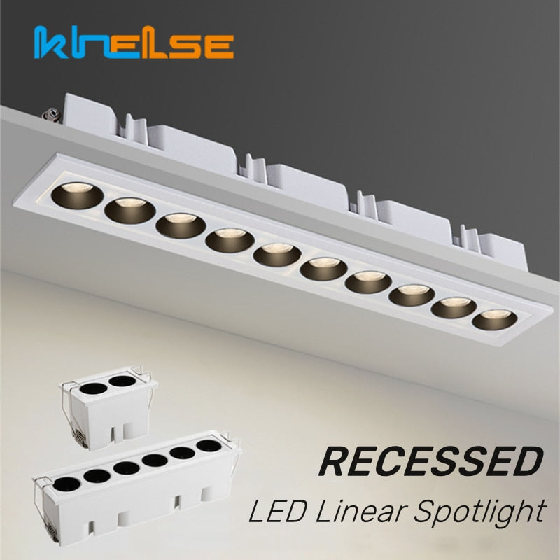 Modern LED Linear Downlights Recessed Anti-Glare Grille Ceiling Lamp AC85-265V Corridor Living Room Indoor Spot Lighting Fixture