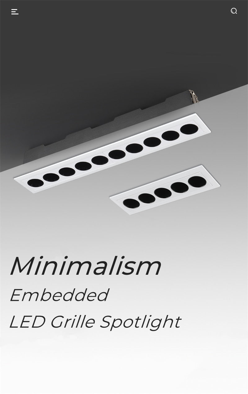 Modern LED Linear Downlights Recessed Anti-Glare Grille Ceiling Lamp AC85-265V Corridor Living Room Indoor Spot Lighting Fixture