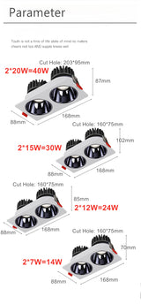 LED Downlights Anti Galre 2 Head Ceiling Spot Light 14W 24W 30W 40W for Kitchen Bedroom Living room AC110V 220V Frame Changeable