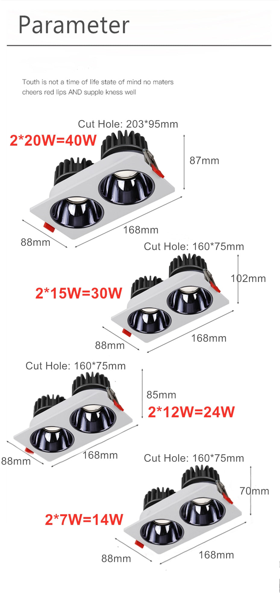 LED Downlights Anti Galre 2 Head Ceiling Spot Light 14W 24W 30W 40W for Kitchen Bedroom Living room AC110V 220V Frame Changeable