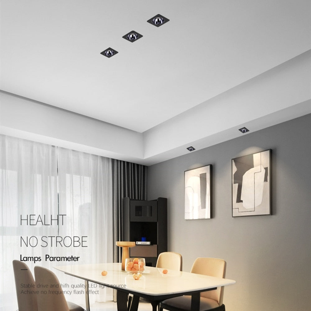 Frame Changeable LED Downlights Anti Galre Square Ceiling Spot Lights 7W 12W 15W 20W for Kitchen Bedroom Living room AC110V 220V