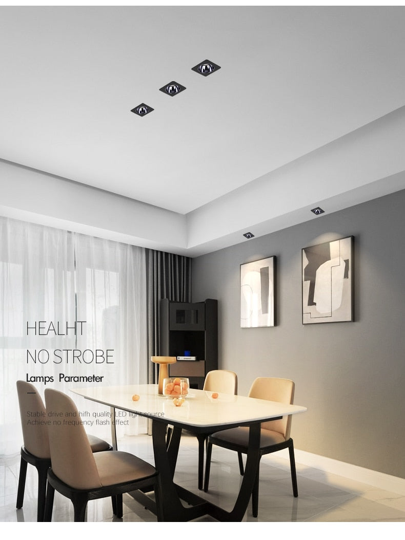 Frame Changeable LED Downlights Anti Galre Square Ceiling Spot Lights 7W 12W 15W 20W for Kitchen Bedroom Living room AC110V 220V