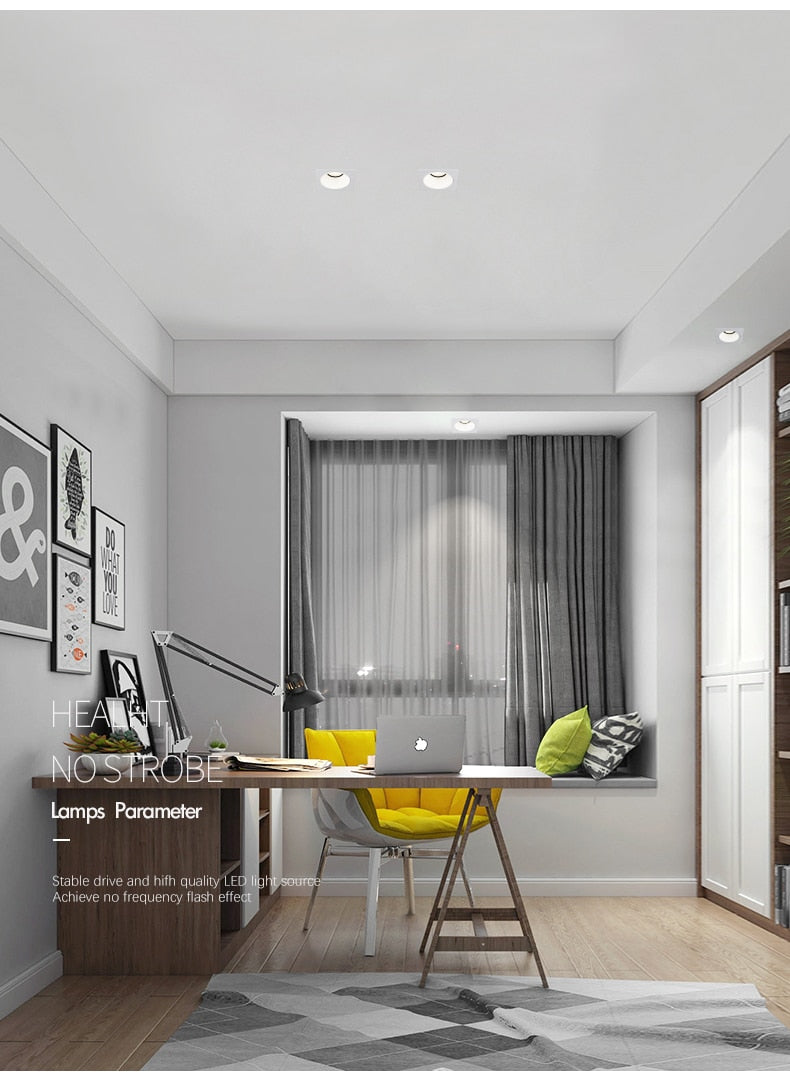 Frame Changeable LED Downlights Anti Galre Square Ceiling Spot Lights 7W 12W 15W 20W for Kitchen Bedroom Living room AC110V 220V