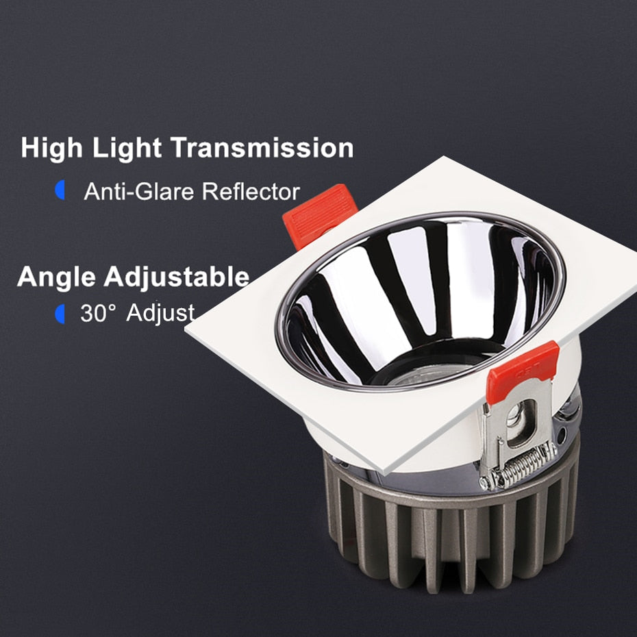 Frame Replaceable Angle Adjust Recessed Downlight 7W 12W 15W 20W Anti Glare Ceiling Spot Lamp for Hotel TV Background Aisle