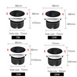 Frame Replaceable Angle Adjust Recessed Downlight 7W 12W 15W 20W Anti Glare Ceiling Spot Lamp for Hotel TV Background Aisle