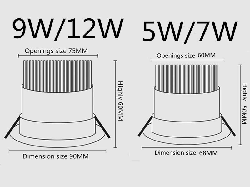 Recessed Dimmable LED Downlights 7W 9W 12W COB LED Ceiling Spot Lights AC85-265V Warm Cold White LED Ceiling Lamps Indoor Lighting