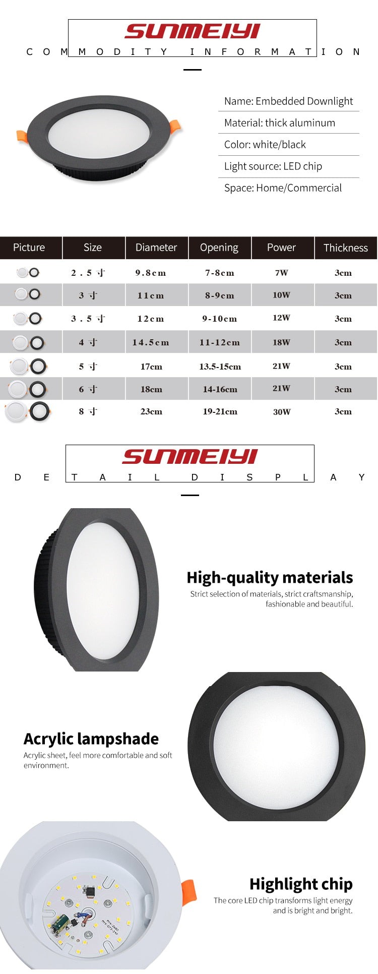 Led Downlight Recessed Indoor Led Ceiling Lamp 7W 9W 12W 15W AC220V Led Spot Lamp For Living Room Foyer Bar Counter Office