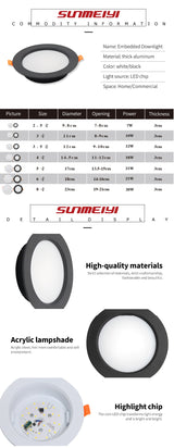 Led Downlight Recessed Indoor Led Ceiling Lamp 7W 9W 12W 15W AC220V Led Spot Lamp For Living Room Foyer Bar Counter Office