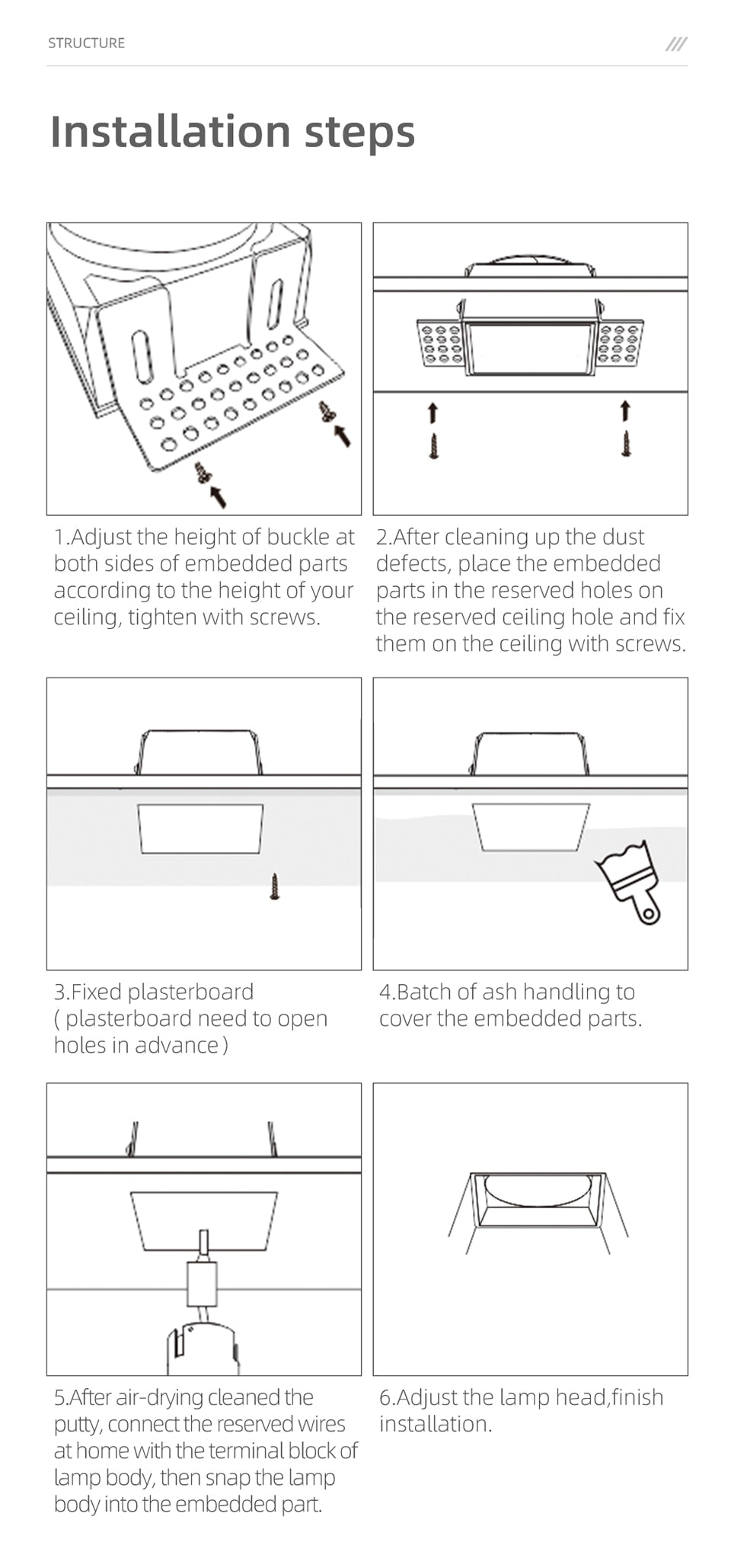 LED embedded square downlight borderless anti-glare ceiling spotlight without main light for home living room