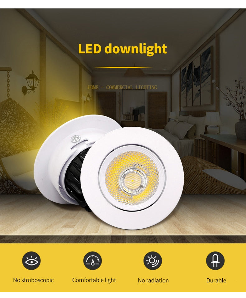 Led Downlight COB Ceiling Spot Light 12W 15W Ceiling Recessed Round Ceiling Lamp AC 220V-240V Indoor Lighting