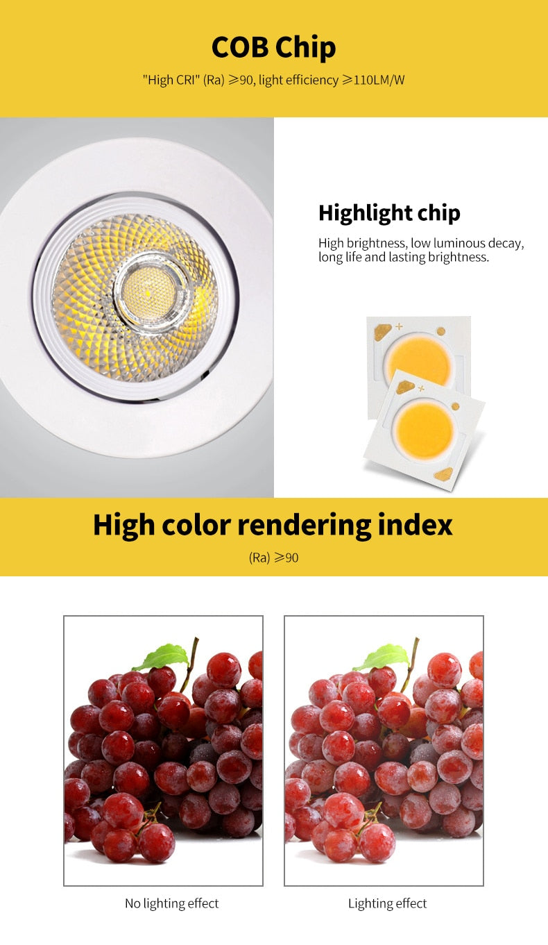Led Downlight COB Ceiling Spot Light 12W 15W Ceiling Recessed Round Ceiling Lamp AC 220V-240V Indoor Lighting