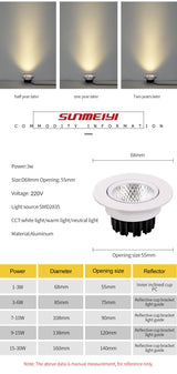 Led Downlight COB Ceiling Spot Light 12W 15W Ceiling Recessed Round Ceiling Lamp AC 220V-240V Indoor Lighting