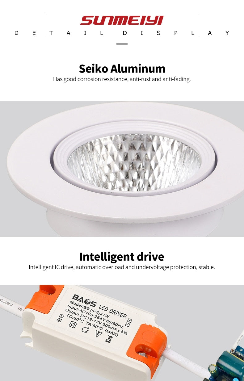 Led Downlight COB Ceiling Spot Light 12W 15W Ceiling Recessed Round Ceiling Lamp AC 220V-240V Indoor Lighting