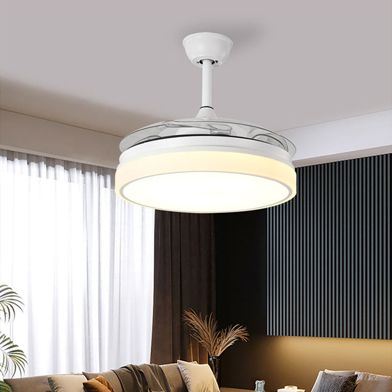 White Modern Simple Nordic Intelligent LED Fan Lamp Bedroom Living Room Invisible Night Light Ceiling Fan Lamps
