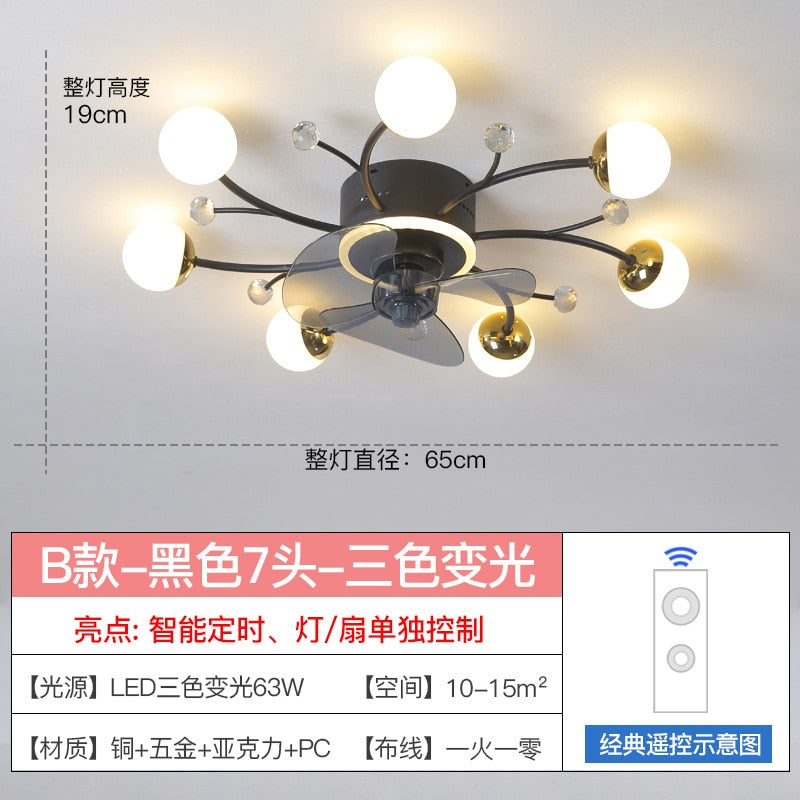 Modern led ceiling fan with lighting application and remote control, dining room, living room, bedroom ceiling lamp