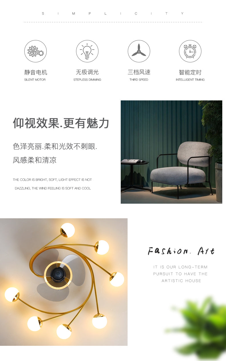 Modern led ceiling fan with lighting application and remote control, dining room, living room, bedroom ceiling lamp
