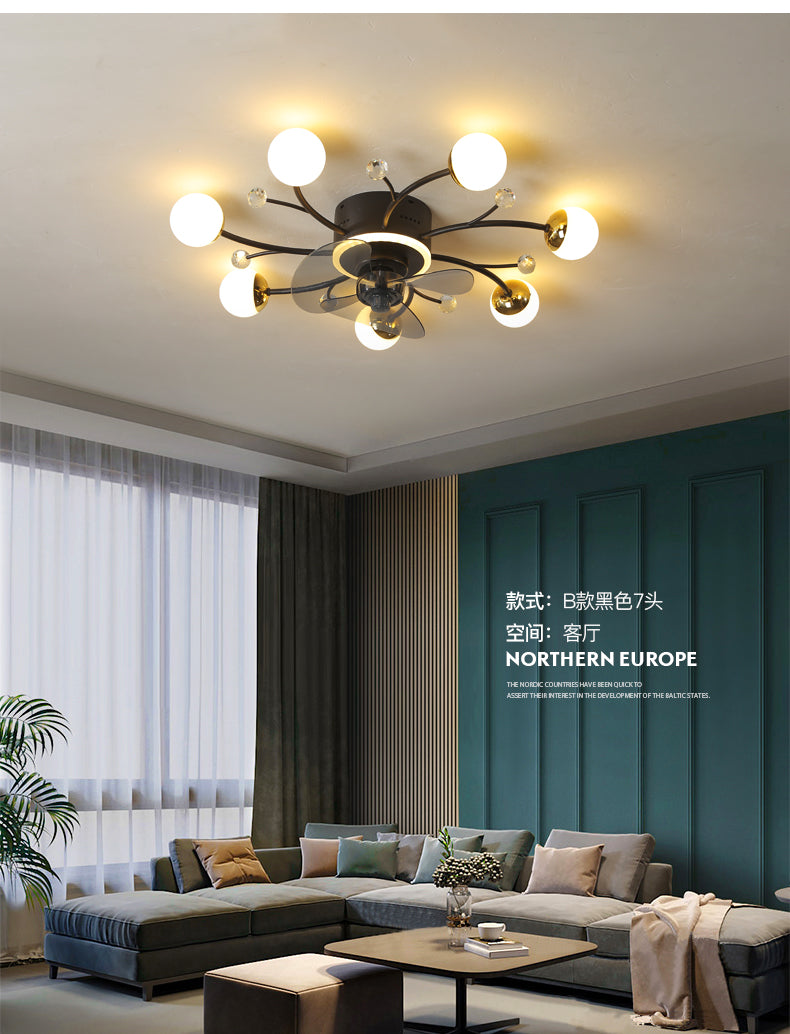 Modern led ceiling fan with lighting application and remote control, dining room, living room, bedroom ceiling lamp