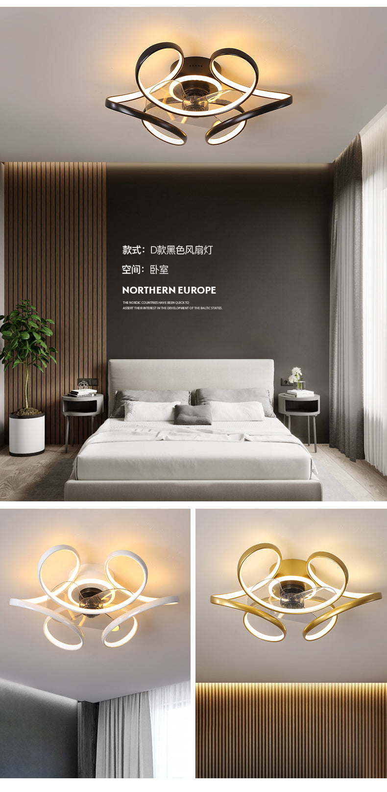 Modern led ceiling fan with lighting application and remote control, dining room, living room, bedroom ceiling lamp