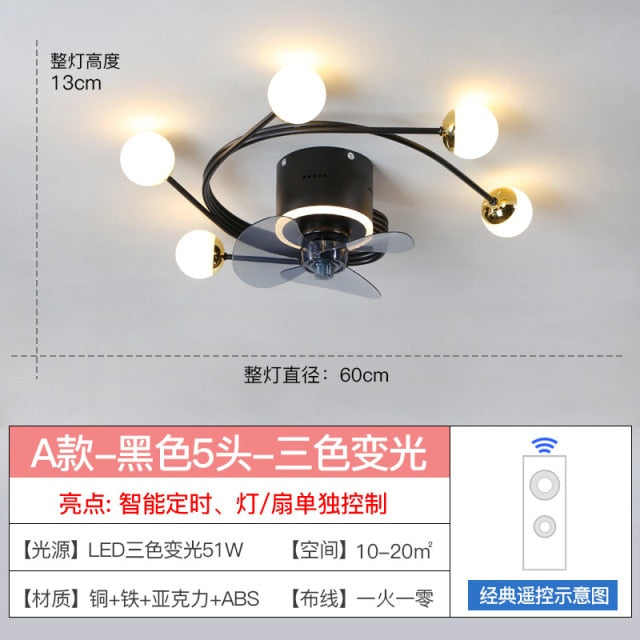 Modern led ceiling fan with lighting application and remote control, dining room, living room, bedroom ceiling lamp