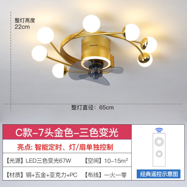 Modern led ceiling fan with lighting application and remote control, dining room, living room, bedroom ceiling lamp
