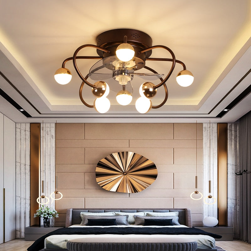 Decorative DC ceiling fan, ceiling fan with LED light, modern remote control, simple, with fan, dining room, living room, home