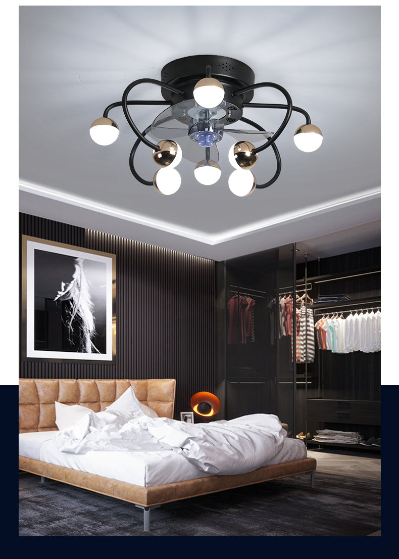 Decorative DC ceiling fan, ceiling fan with LED light, modern remote control, simple, with fan, dining room, living room, home