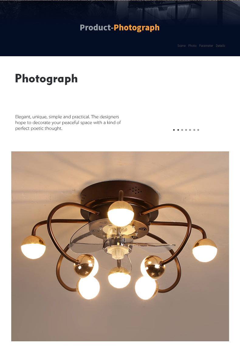 Decorative DC ceiling fan, ceiling fan with LED light, modern remote control, simple, with fan, dining room, living room, home