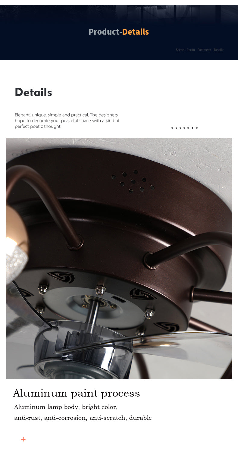 Decorative DC ceiling fan, ceiling fan with LED light, modern remote control, simple, with fan, dining room, living room, home