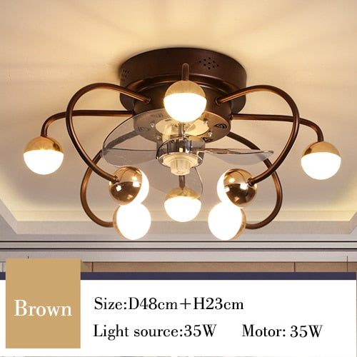 Decorative DC ceiling fan, ceiling fan with LED light, modern remote control, simple, with fan, dining room, living room, home